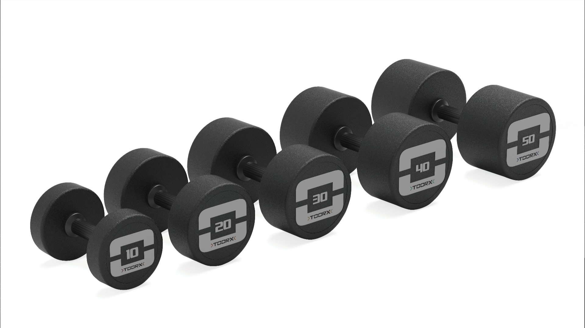 Set 10 coppie manubri gommati con impugnatura rotante ( da 4 a 24 kg )