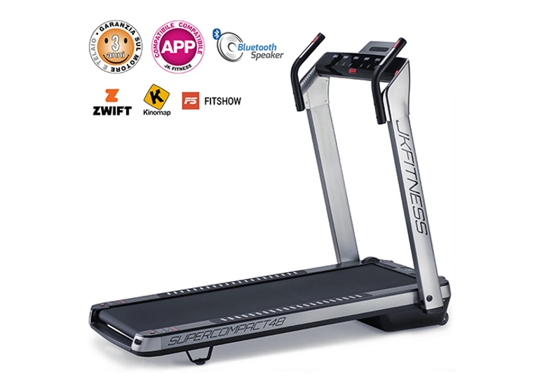 Tapis Roulant Salvaspazio JkFitness Supercompact48 Silver ULTIMA VERSIONE - Compatibile App Zwift e Kinomap main product photo